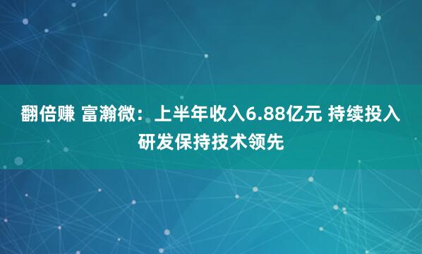 翻倍赚 富瀚微：上半年收入6.88亿元 持续投入研发保持技术领先